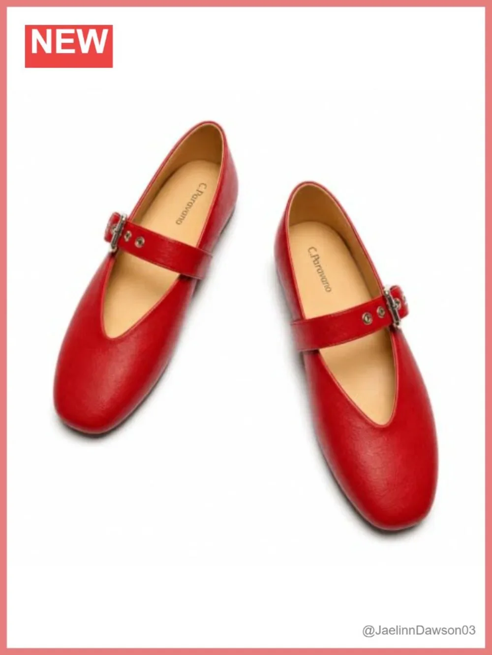 C.Paravano Women Mary Jane Flats Round Toe Slip On Leather Shoes Adjustable